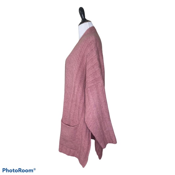NWT Topshop Long Cardigan Sweater Slouchy Ribbed-Knit Pockets Pink Sz Large 12 - Picture 7 of 10